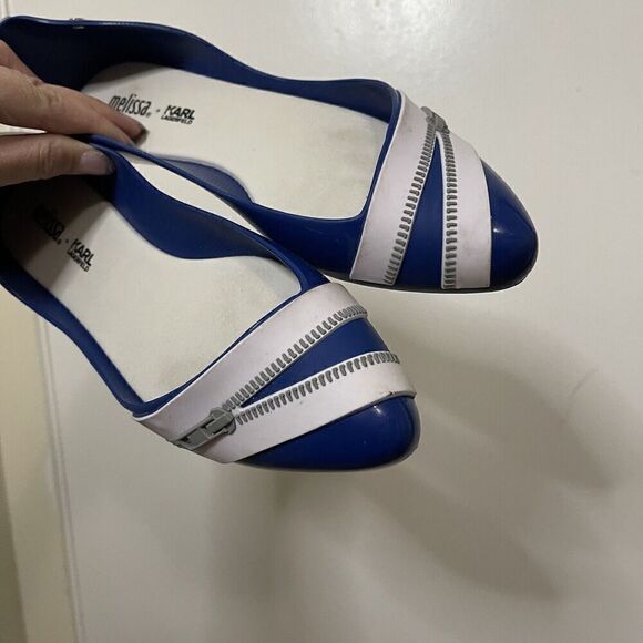 Melissa x Karl lagerfeld blue zipper rubber pointed toe flats size US 6 - Picture 5 of 7